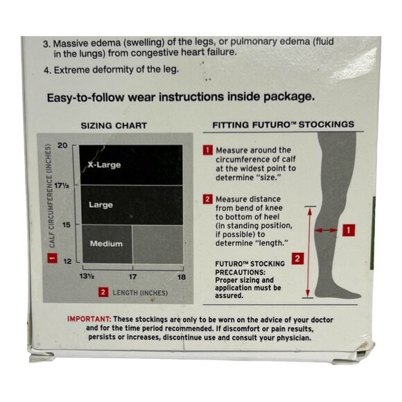 Futuro Stockings Unisex L Anti Embolism Knee Length Closed Toe White 71057‎ 2 PK - Picture 3 of 3